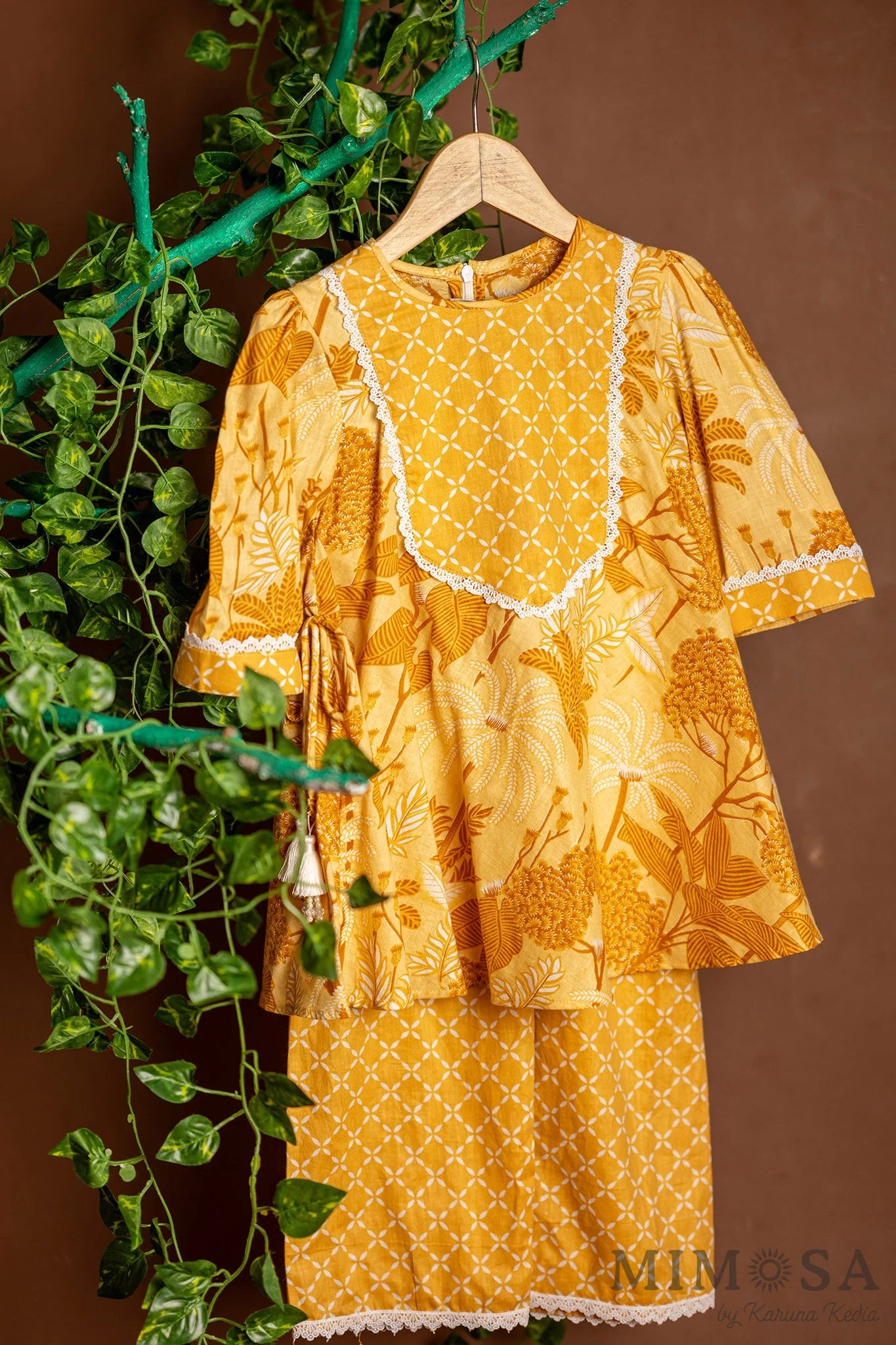 Mustard cotton kurta with straight pants