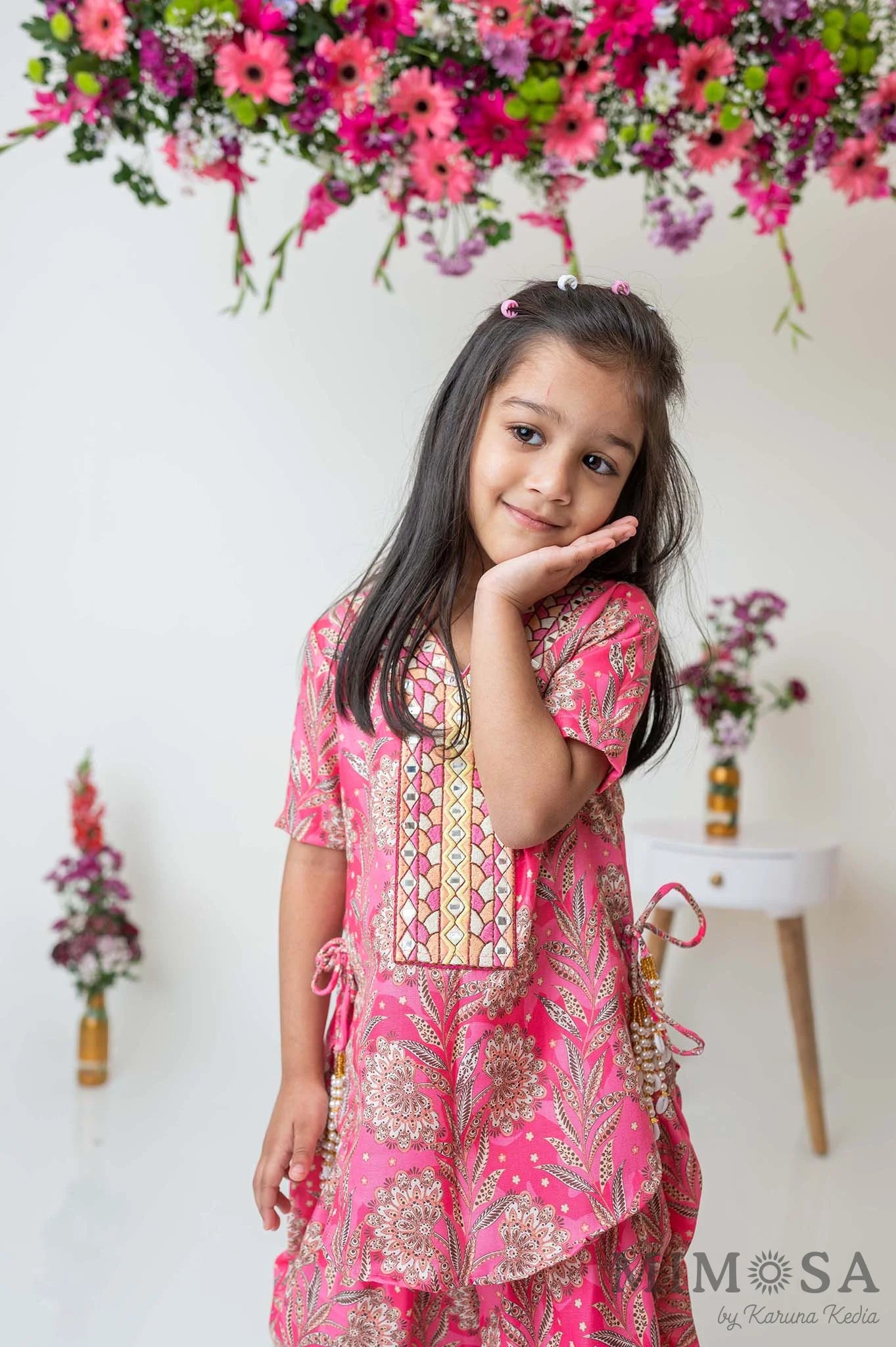 Paisley print kurti with embroidered yoke and dhoti pants