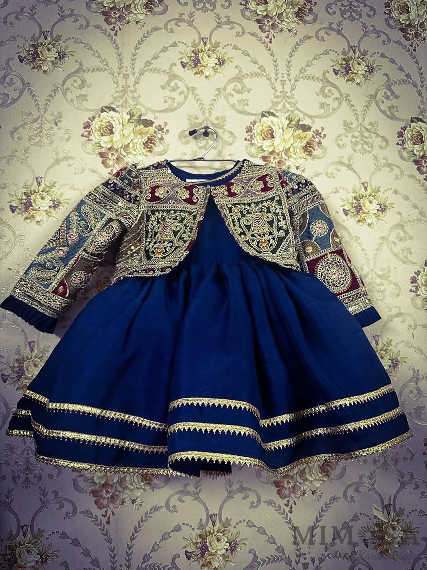 Pre Order: Round Neck Red frock With Heavy Embroidered Jacket