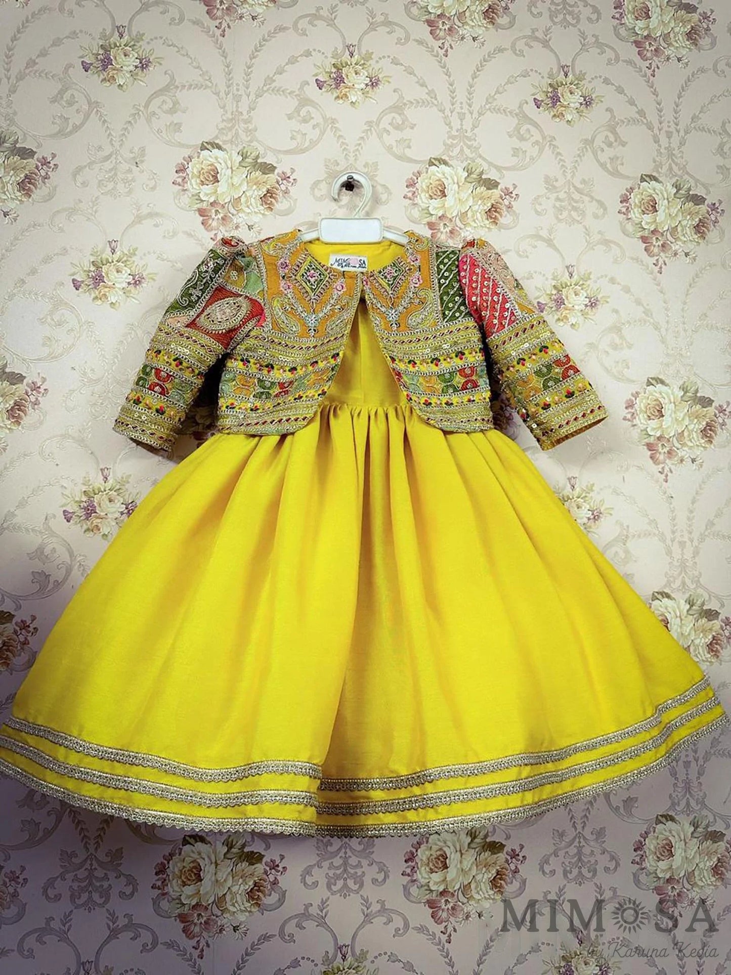 Pre Order: Round Neck Red frock With Heavy Embroidered Jacket