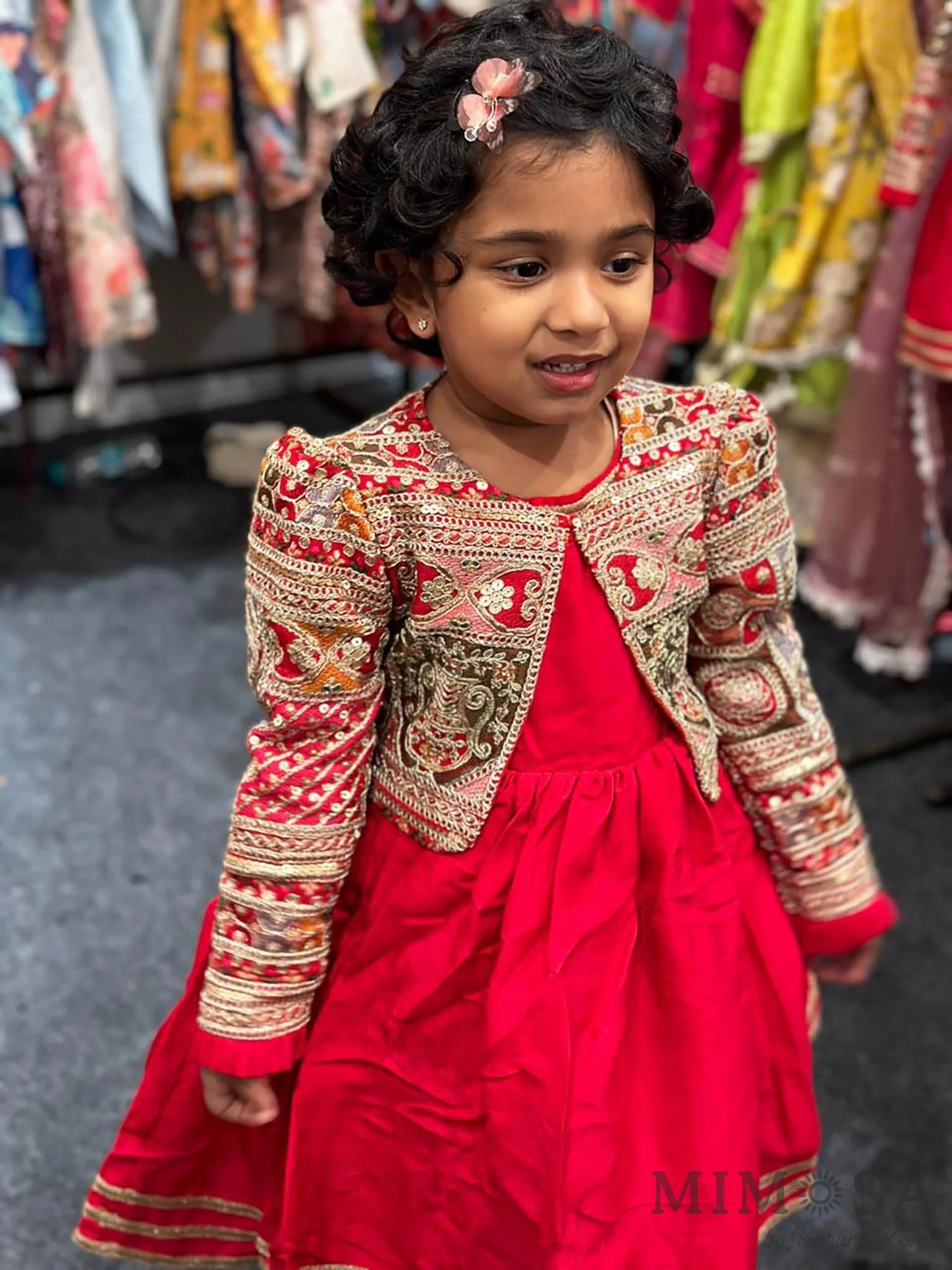 Pre Order: Round Neck Red frock With Heavy Embroidered Jacket