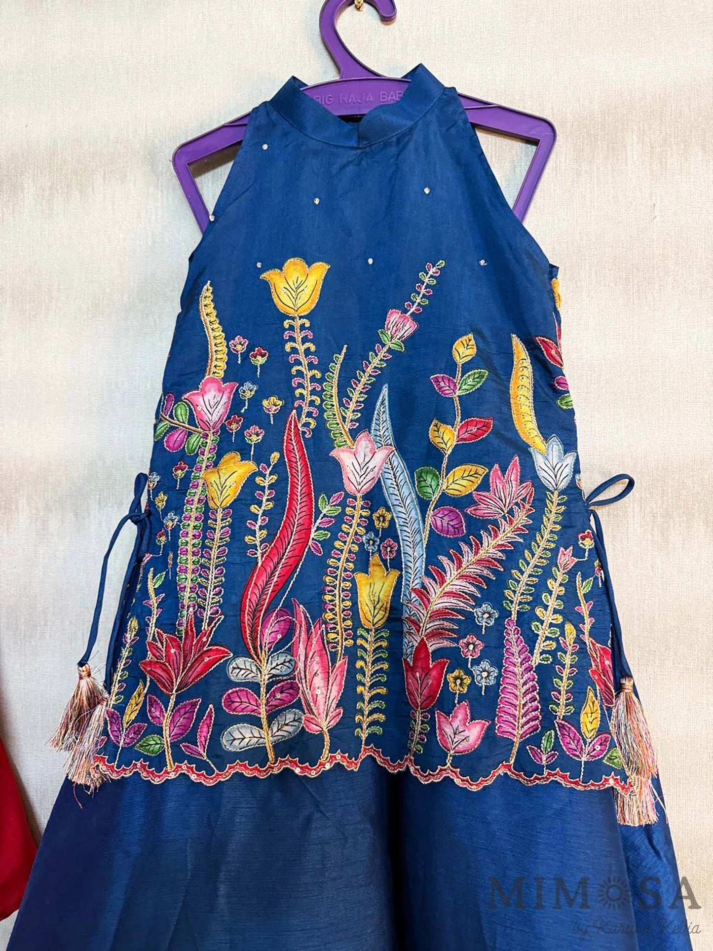 Silk print and embroidery tops with Bambar silk full circle palazzo