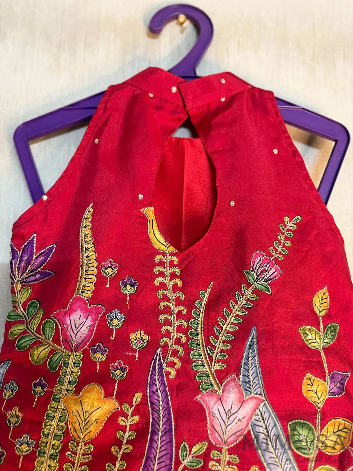 Silk print and embroidery tops with Bambar silk full circle palazzo