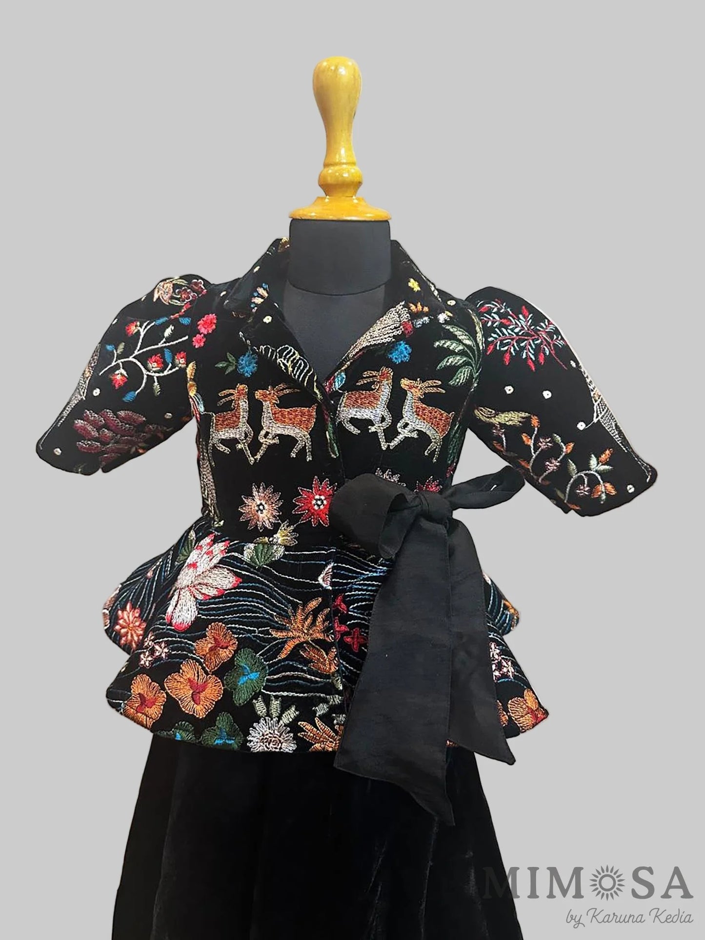 Velvet coord set with funky embroidered jacket paired with velvet palazzos