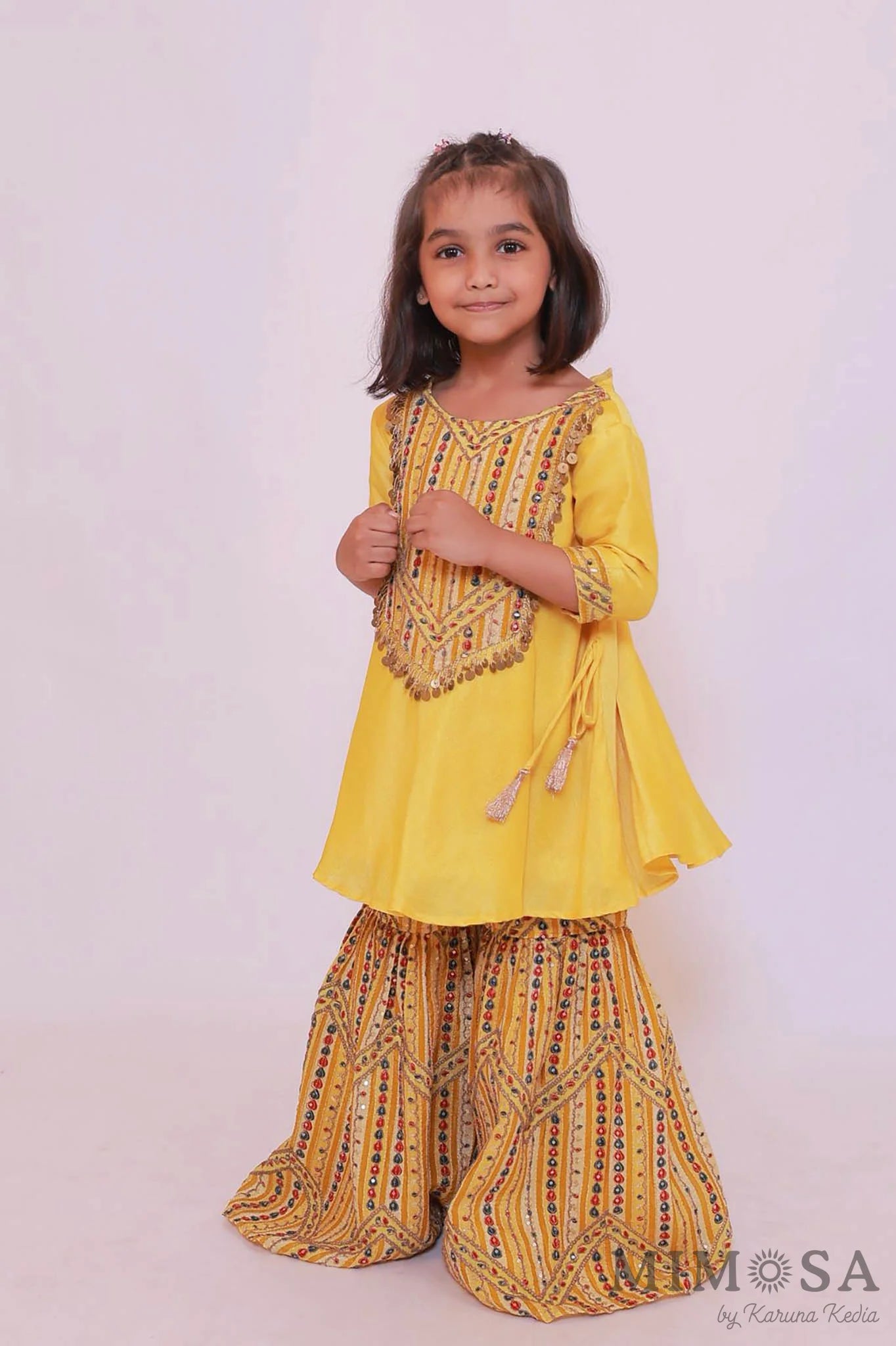 Yellow sharara set with fully embroidered sharara , all lined with cotton silk