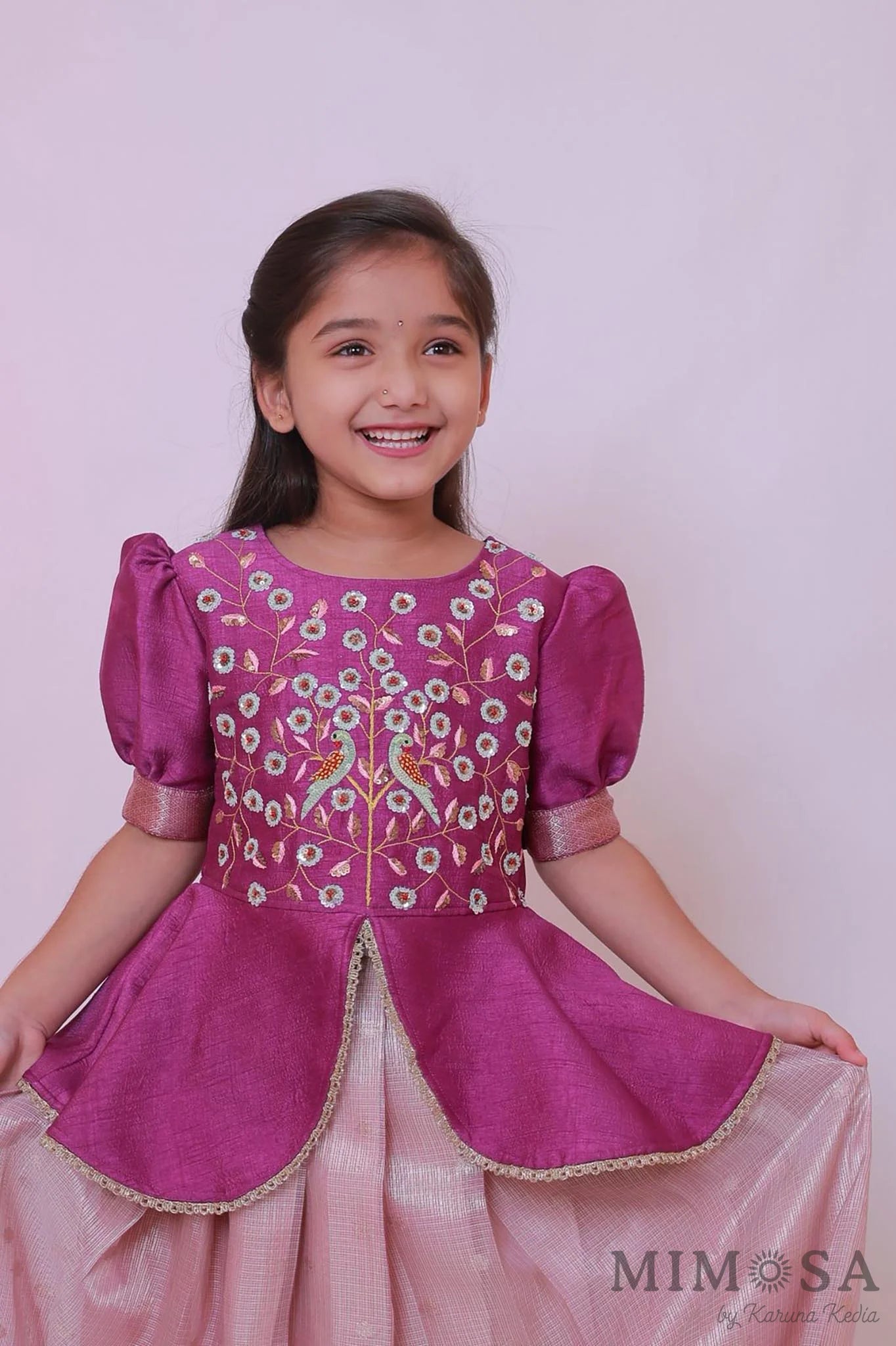 Zari Kota tissue Lehnga with Bambar silk peplum top with handwork and lined with cotton silk