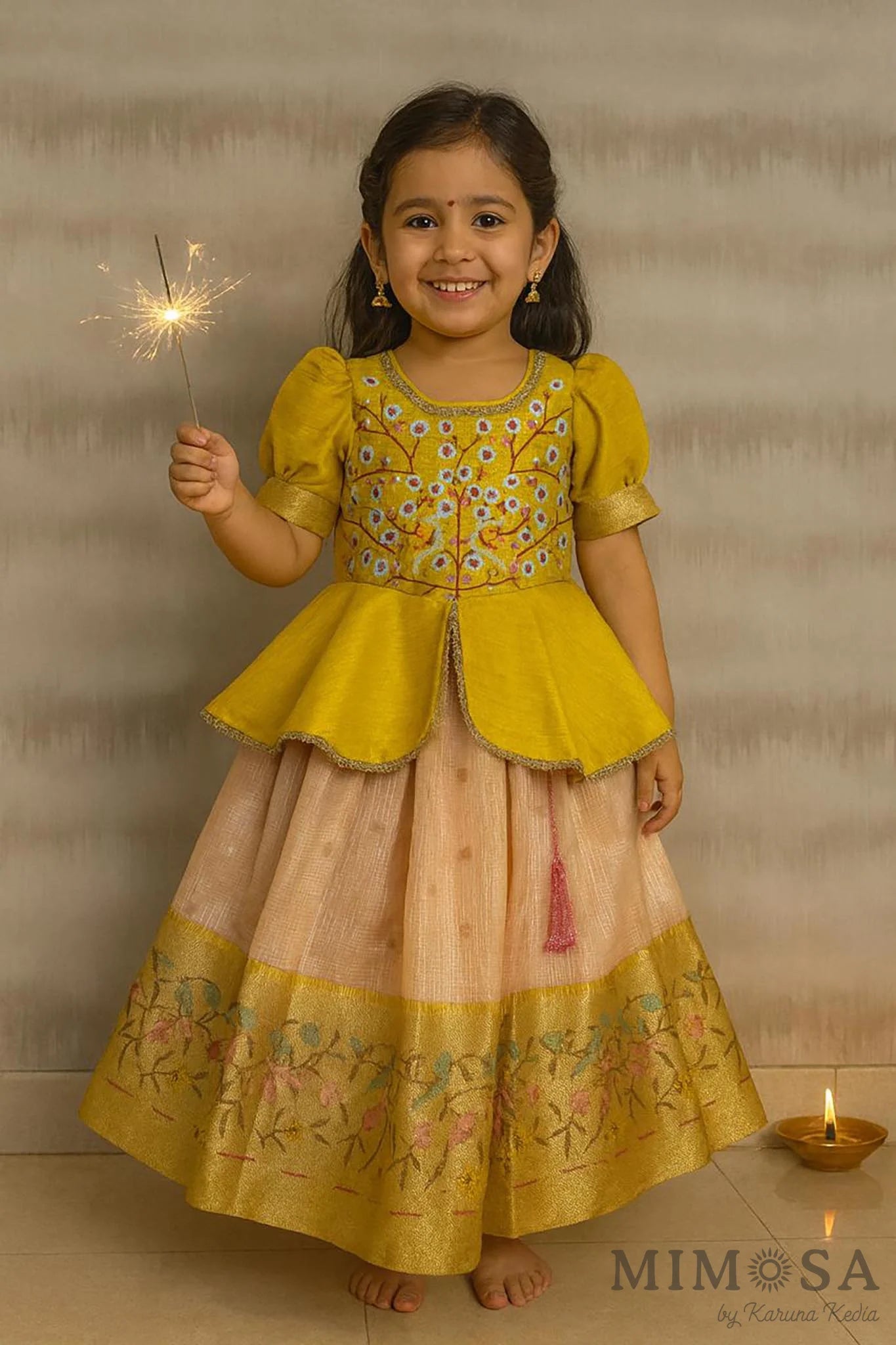 Zari Kota tissue Lehnga with Bambar silk peplum top with handwork and lined with cotton silk