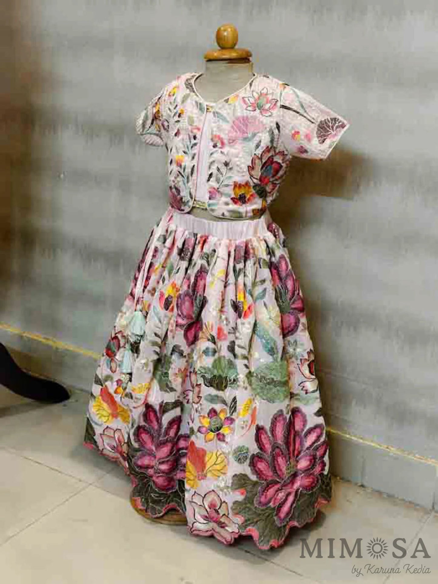 3 piece set with sequinned shrug and scalloped lehenga