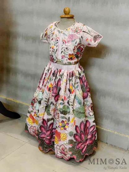 3 piece set with sequinned shrug and scalloped lehenga