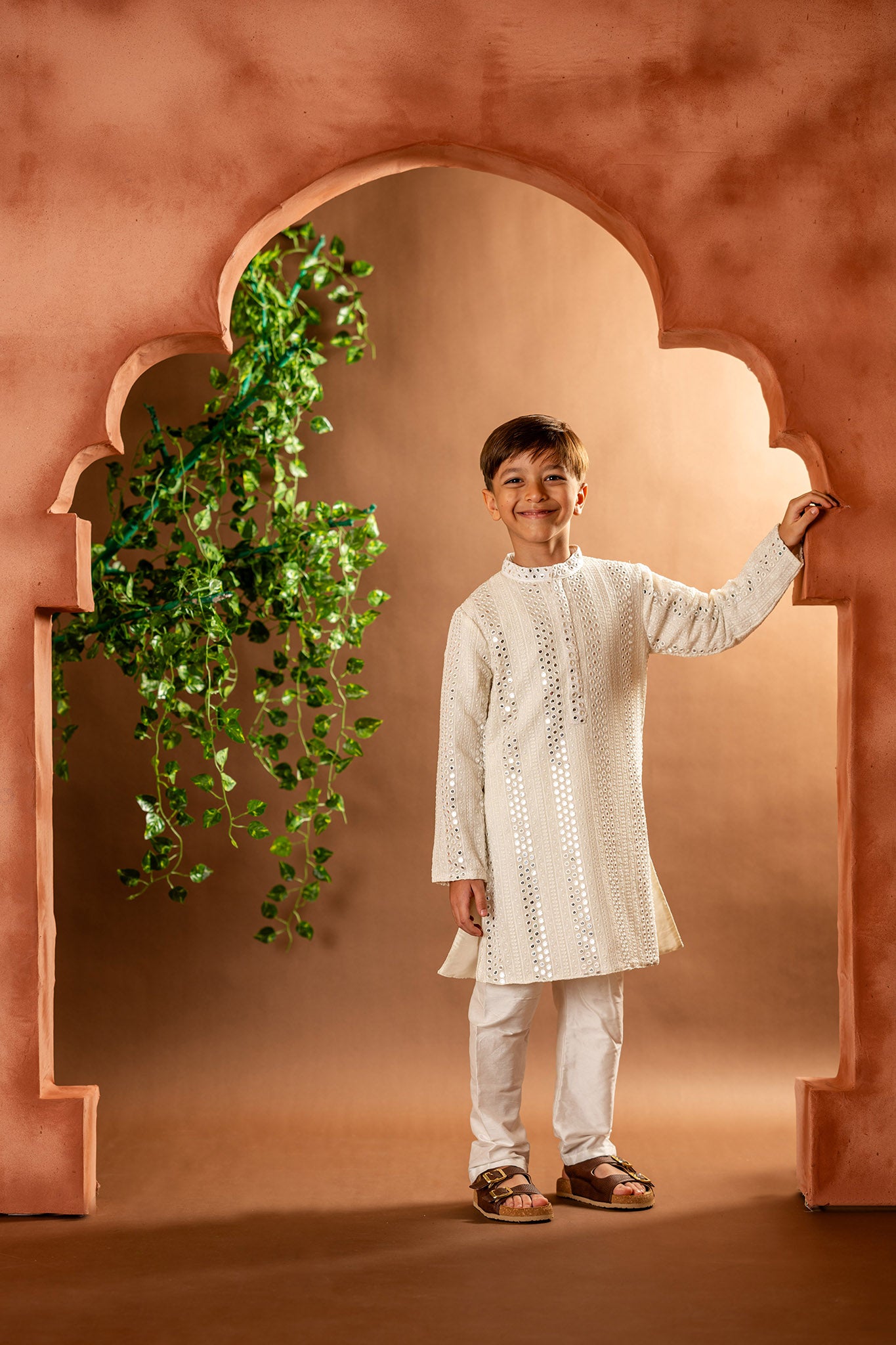 Cream mirrorwork kurta