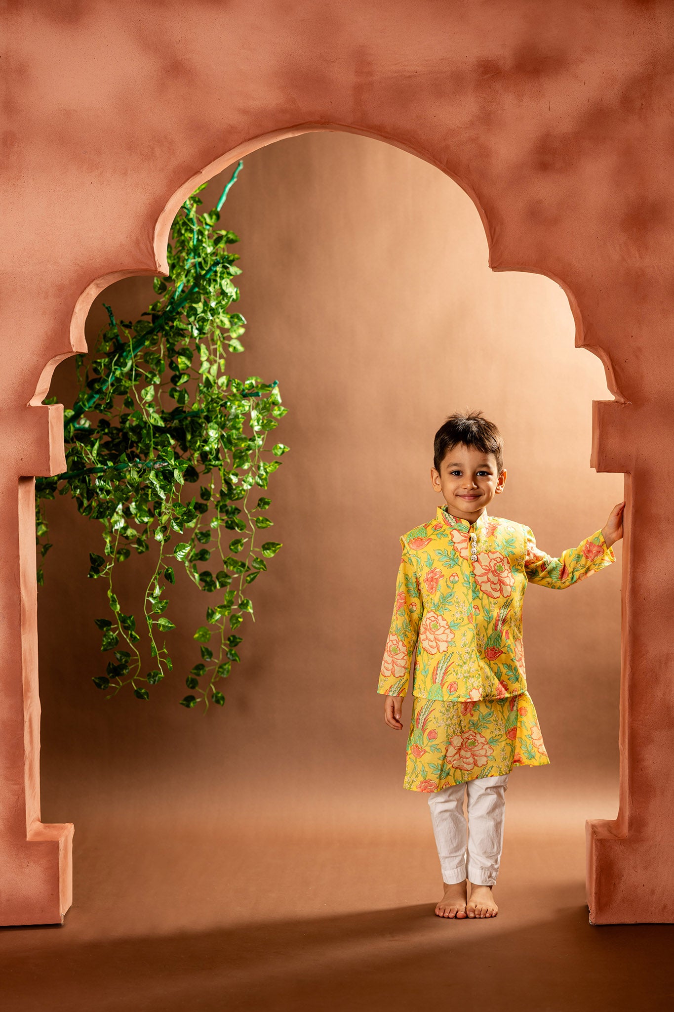 Floral kurta with matching bundi