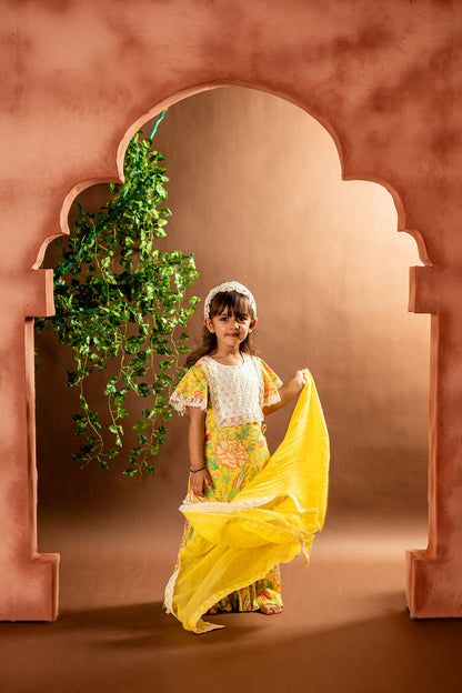 Floral sharara set with organza dupatta