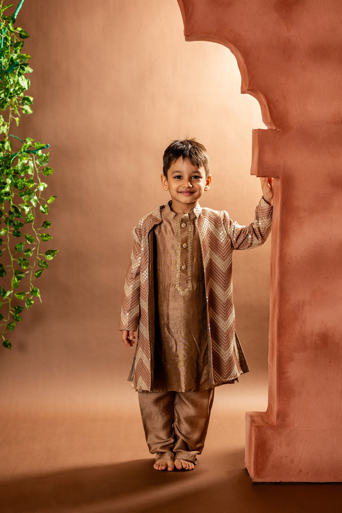 Chevron open jacket with kurta and pyjama