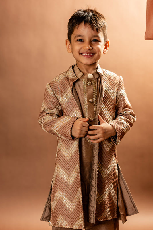 Chevron open jacket with kurta and pyjama