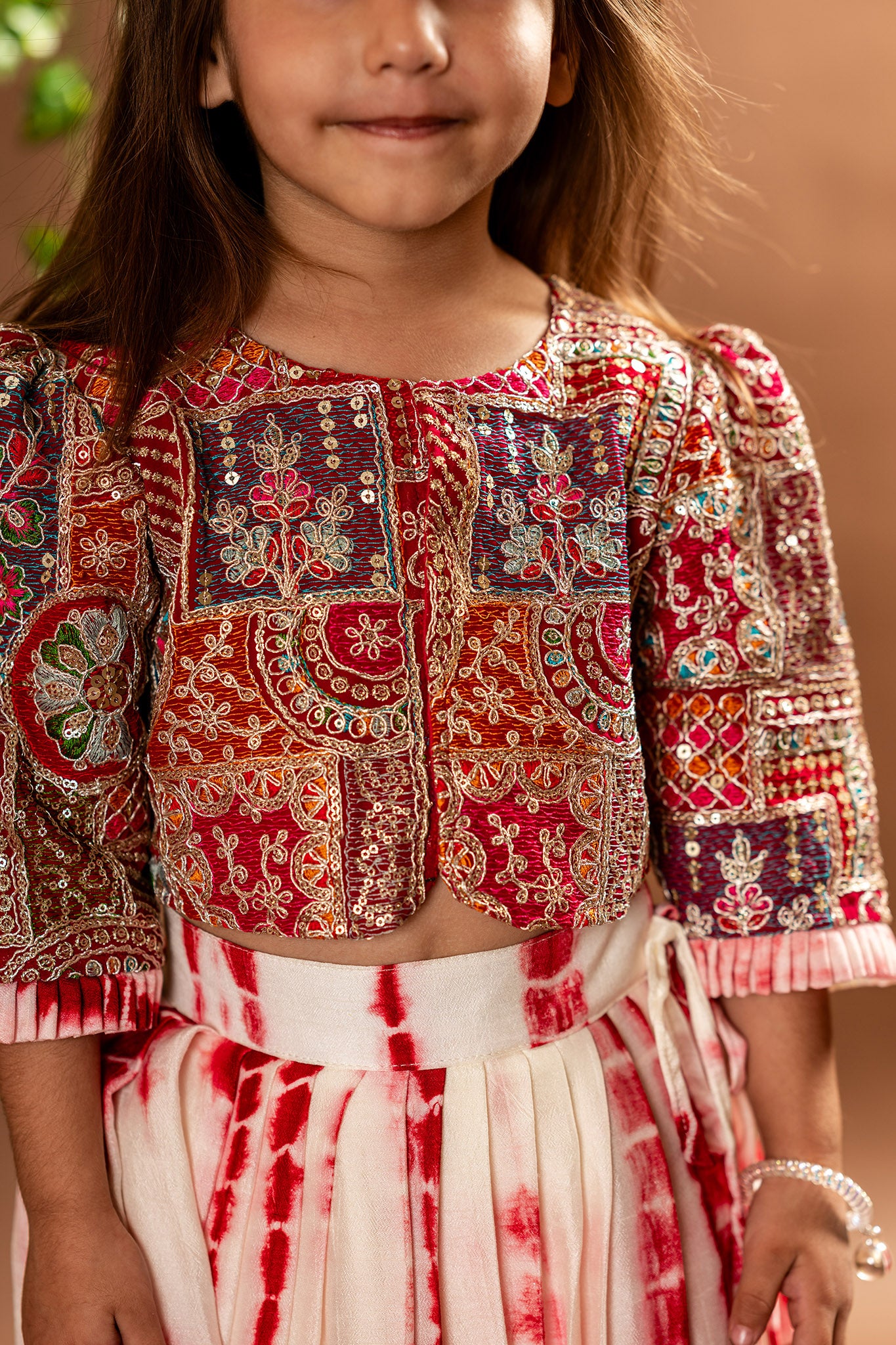 Tie & dye pleated skirt with embroidered top