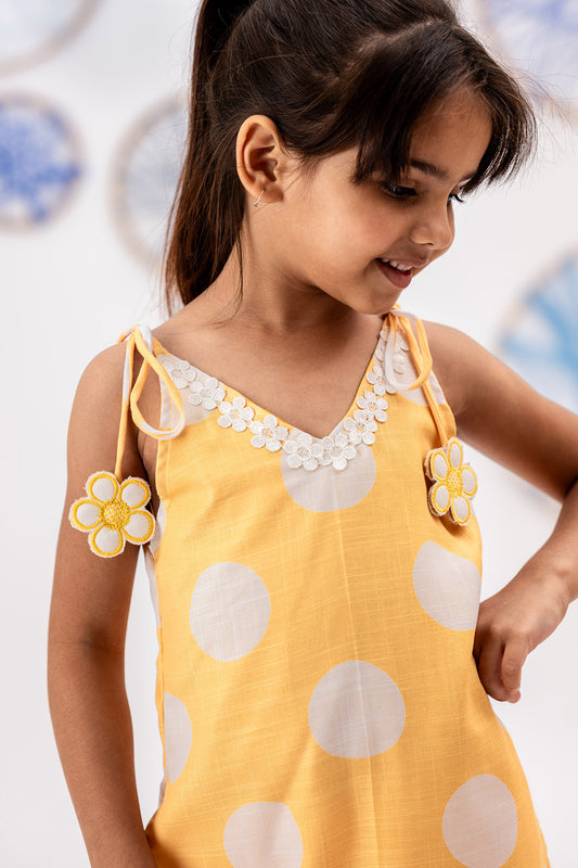 Polka dots kurti with divided skirt