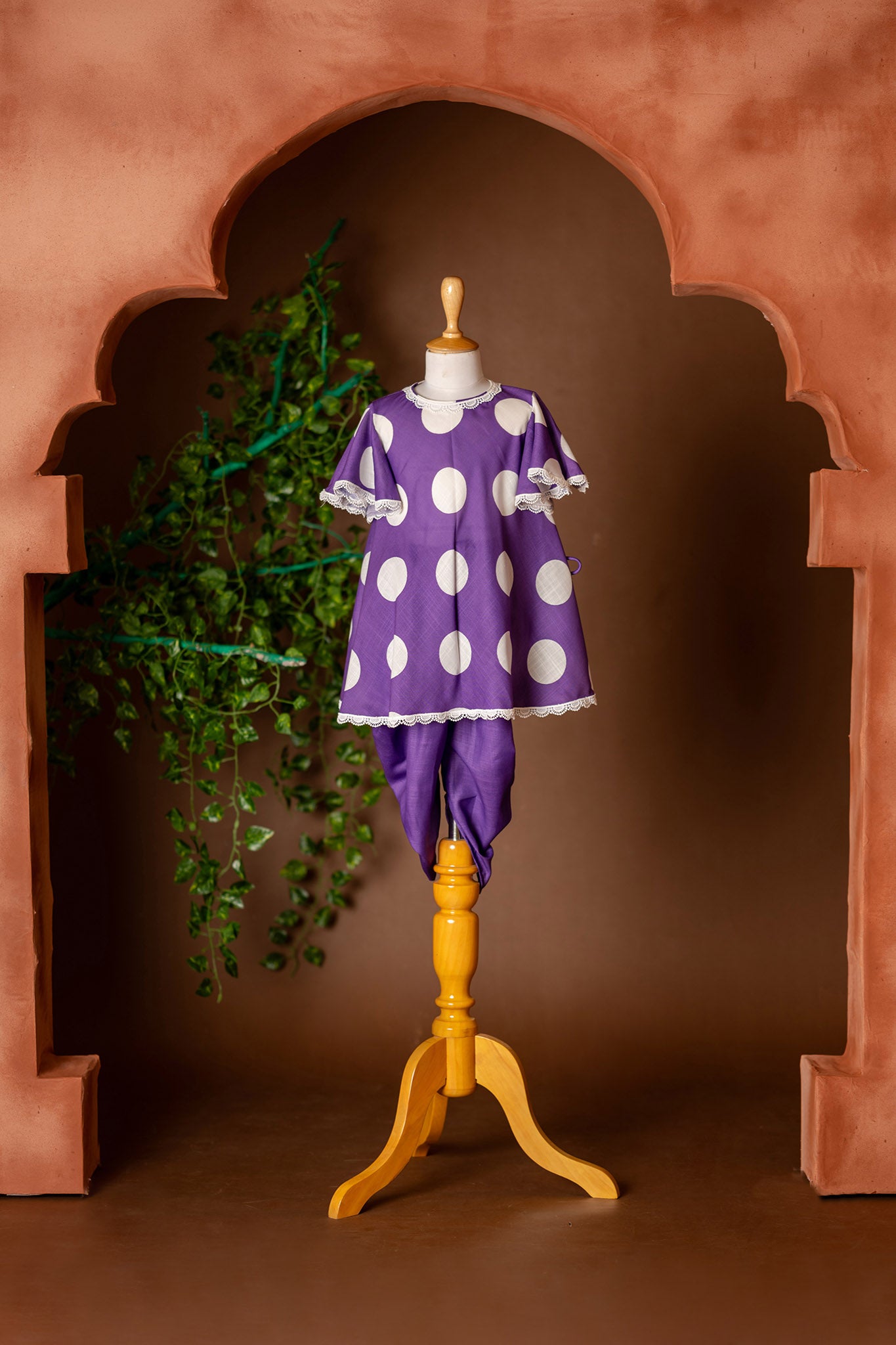 Polka dots frockstyle kurti with dhoti pants