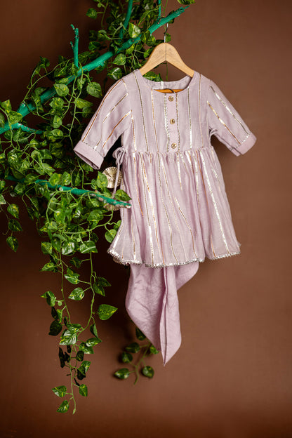 Lilac gota work peplum kurti with dhoti pants