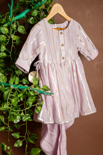 Lilac gota work peplum kurti with dhoti pants