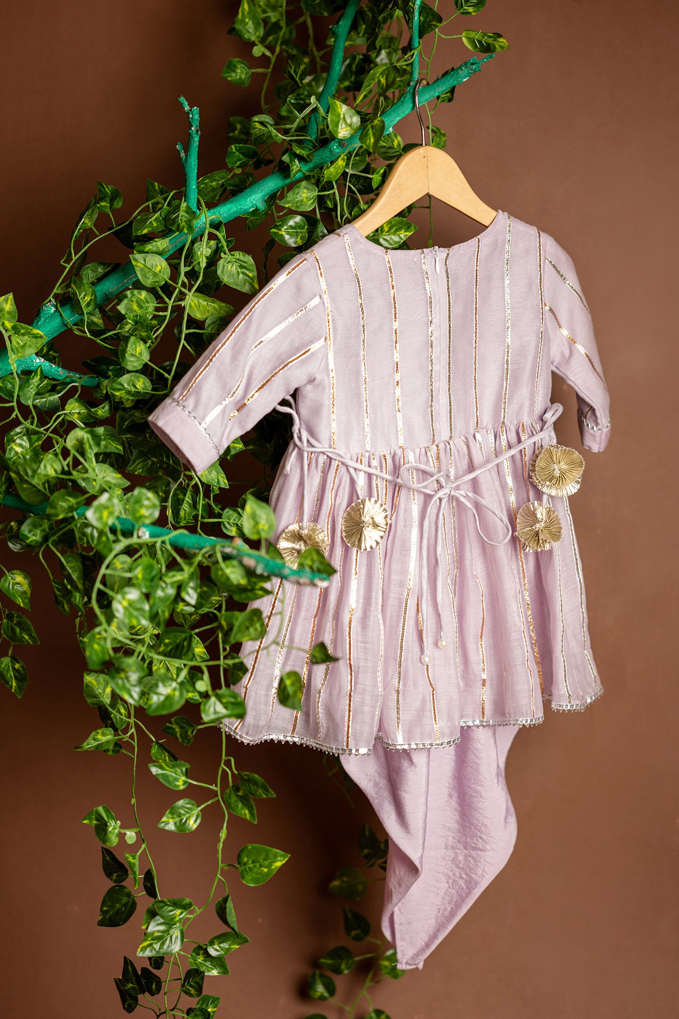 Lilac gota work peplum kurti with dhoti pants