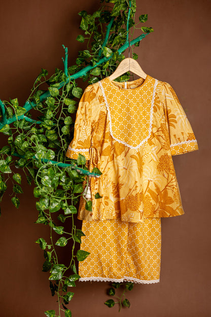 Mustard cotton kurta with straight pants