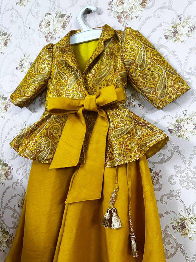 Brocade peplum jacket with divided skirt