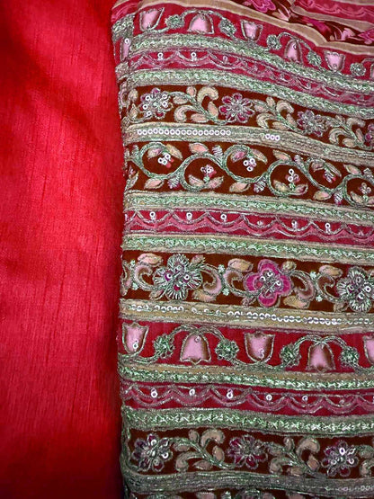 Bambar silk kurti with patched work yolk with tassels hanging and tulip plant