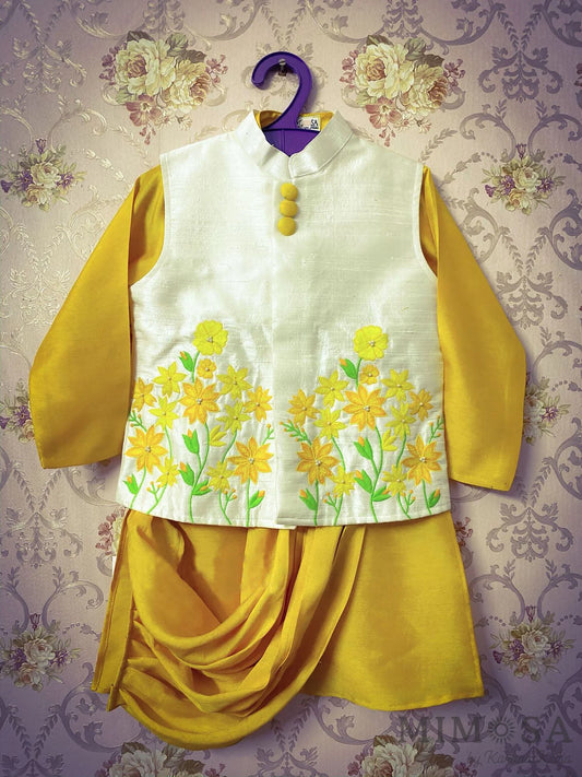 A drape Kurta in Bamber Silk with embroidered jacket and cotton silk bottom