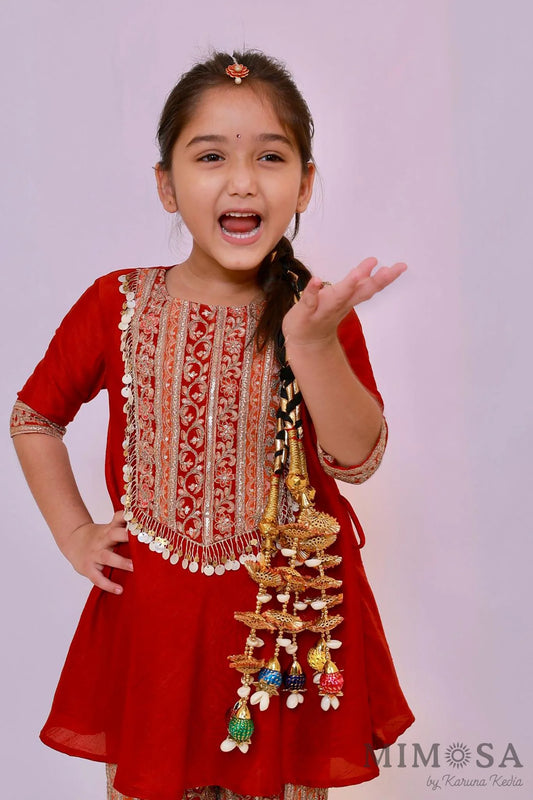 Bambar silk Kurta - with embroidered position print pants all lined with cotton silk