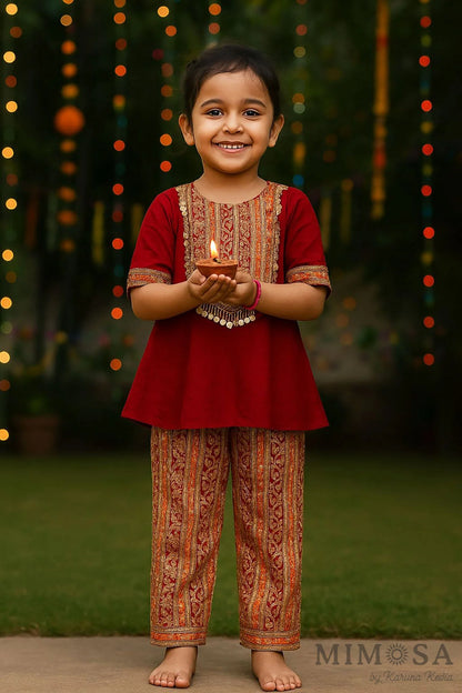 Bambar silk Kurta - with embroidered position print pants all lined with cotton silk