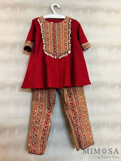 Bambar silk Kurta - with embroidered position print pants all lined with cotton silk