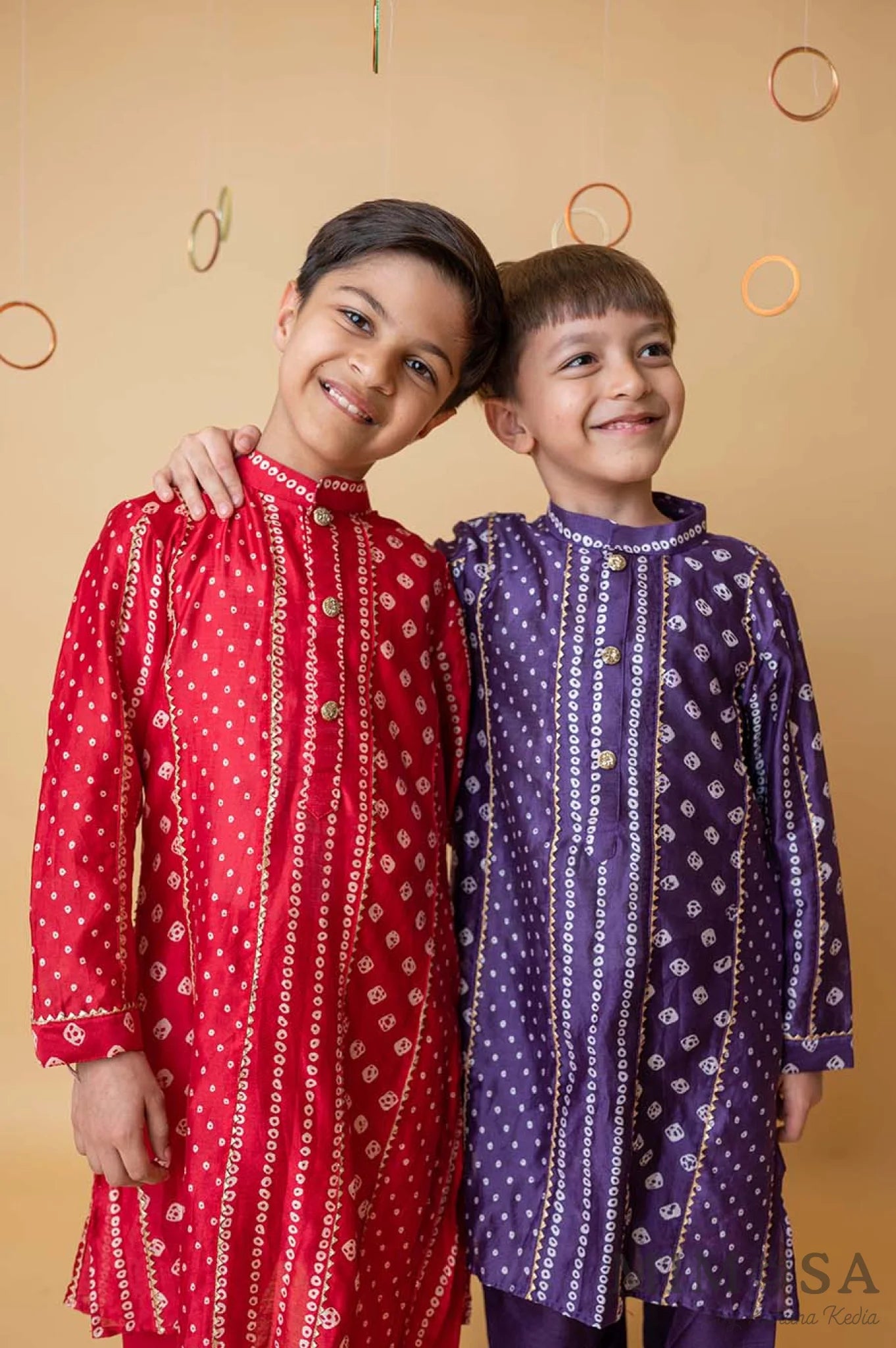 Bandhani kurta with gota detailing