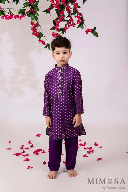 Bandhani print Kurta is Chanderi with gota and cotton silk bottom