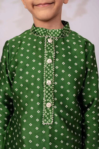 Bandhani print Kurta is Chanderi with gota and cotton silk bottom