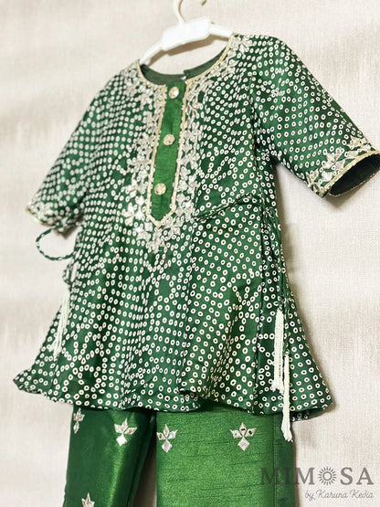 Bandini print kurti in Chanderi with Mirror Work and gota work pants