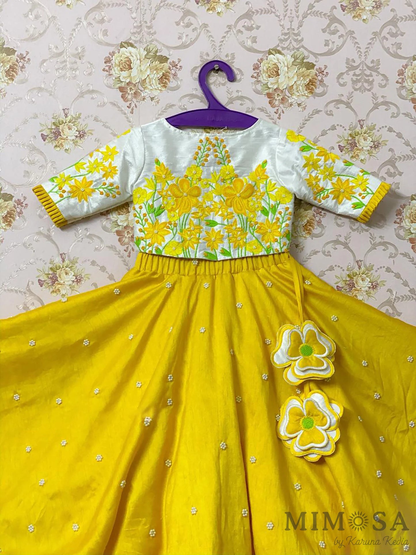 Beautiful, full flare skirt with beadwork and lace comes with her floral embroidered top