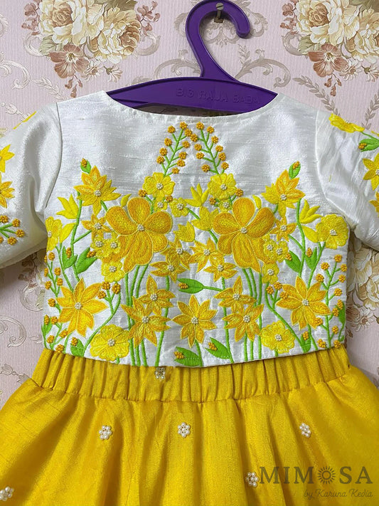 Beautiful, full flare skirt with beadwork and lace comes with her floral embroidered top