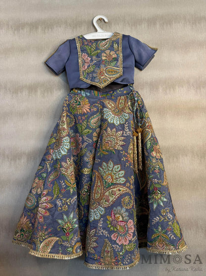 Beautiful Paisley print Lehnga with embroidery all over and model Satin top