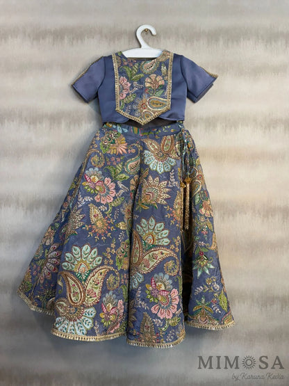 Beautiful Paisley print Lehnga with embroidery all over and model Satin top