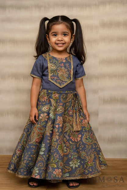 Beautiful Paisley print Lehnga with embroidery all over and model Satin top