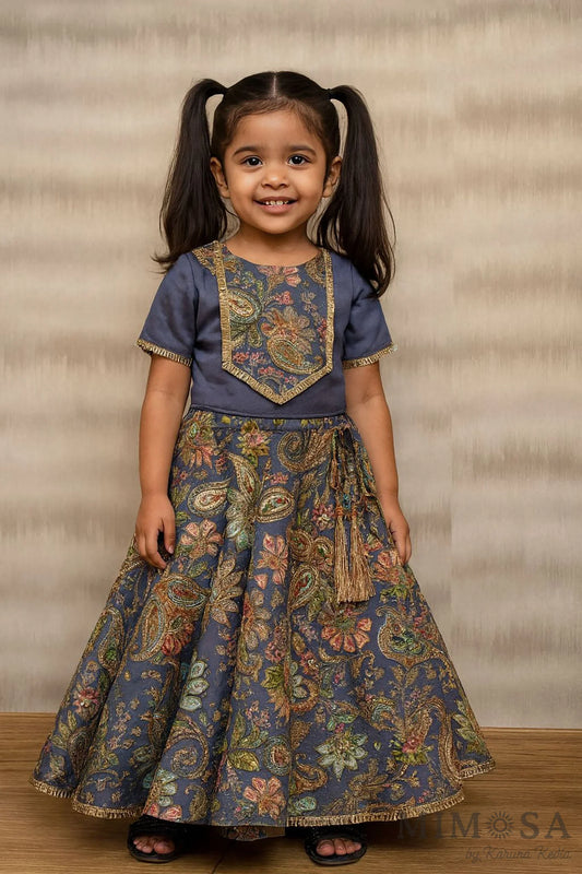 Beautiful Paisley print Lehnga with embroidery all over and model Satin top