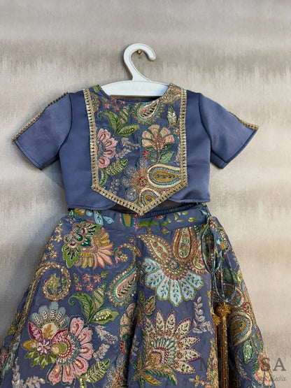 Beautiful Paisley print Lehnga with embroidery all over and model Satin top