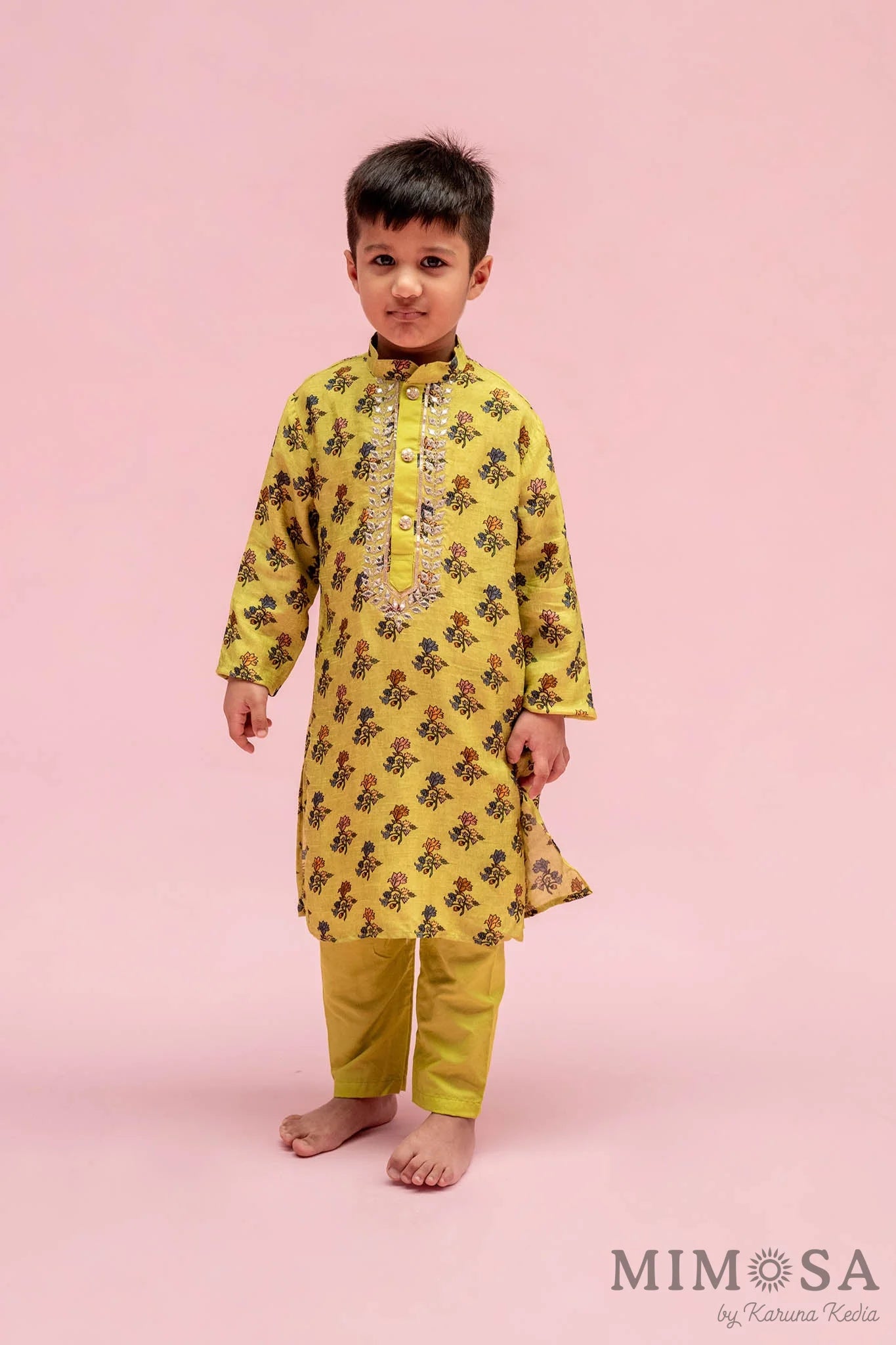 Block Pin, Kurta with Mirror Work and kota border and solid Kulla bottoms