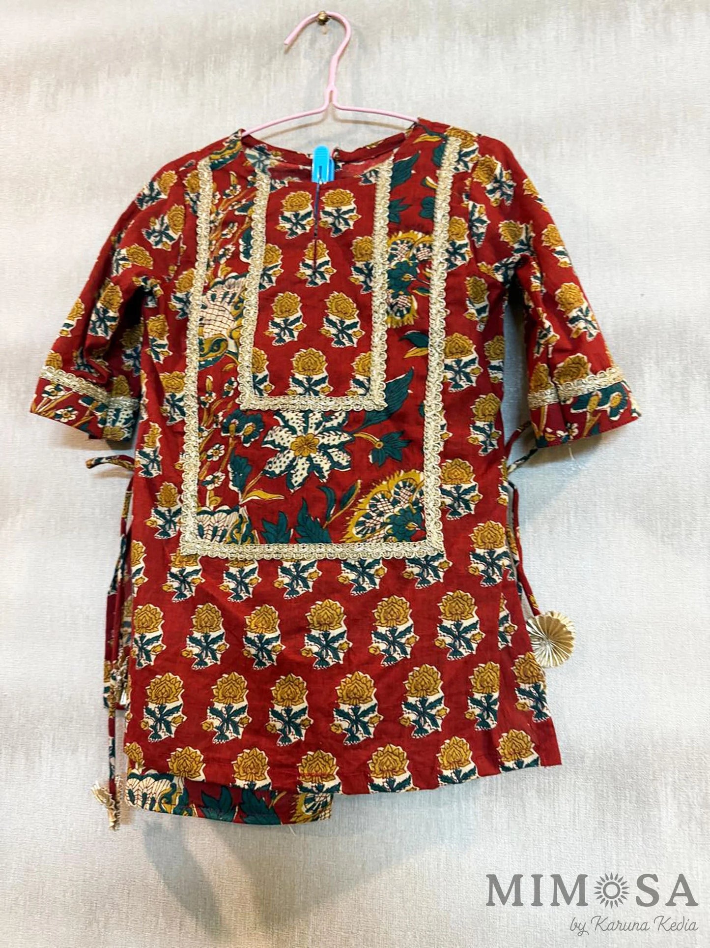 Block printed kurti with Farsi salwar in 100 percent cotton