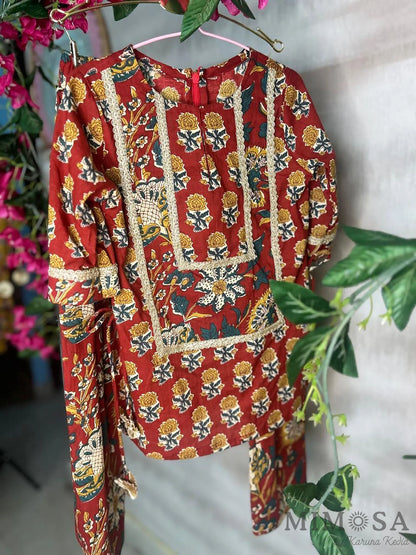 Block printed kurti with Farsi salwar in 100 percent cotton
