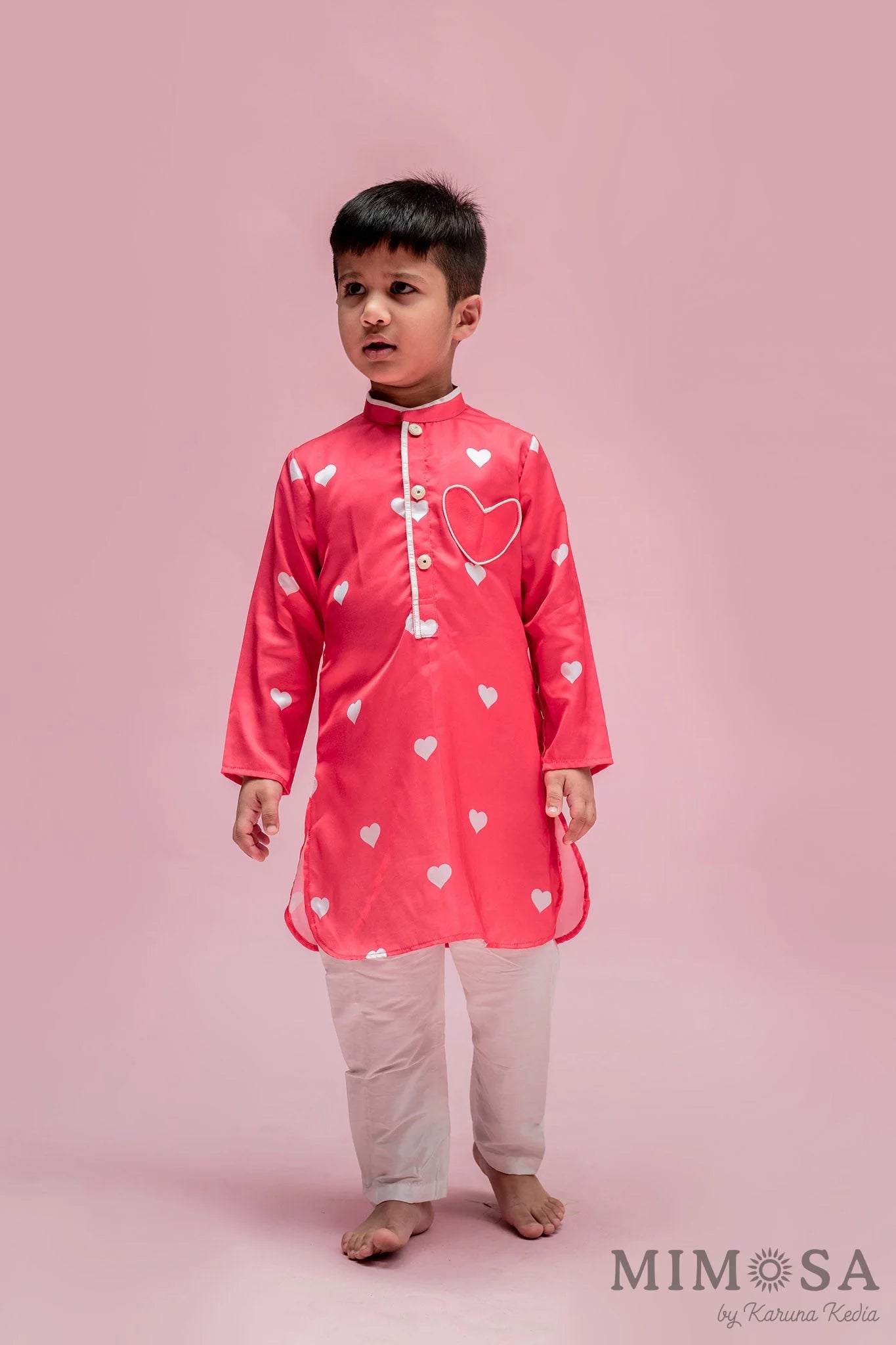 Boys, hot pink heart print Kurta set