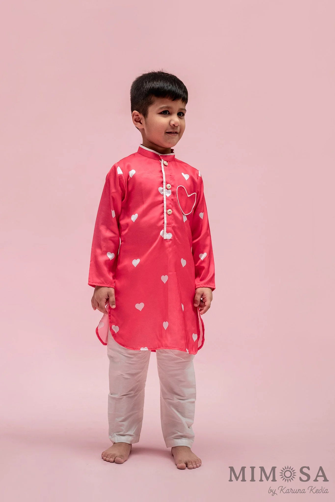 Boys, hot pink heart print Kurta set