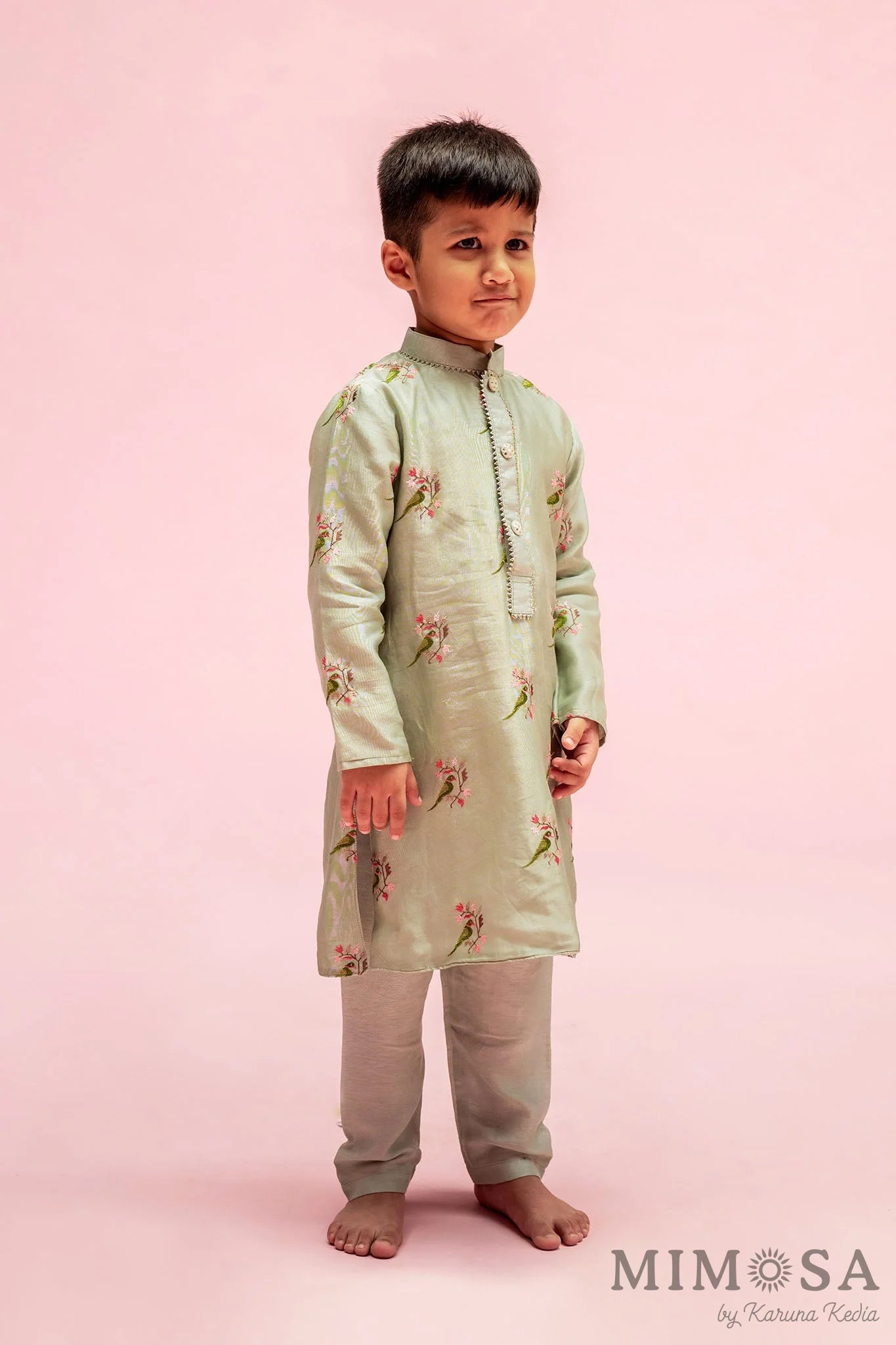 Boys kurta set - parrot embroidery Kurta in Chanderi