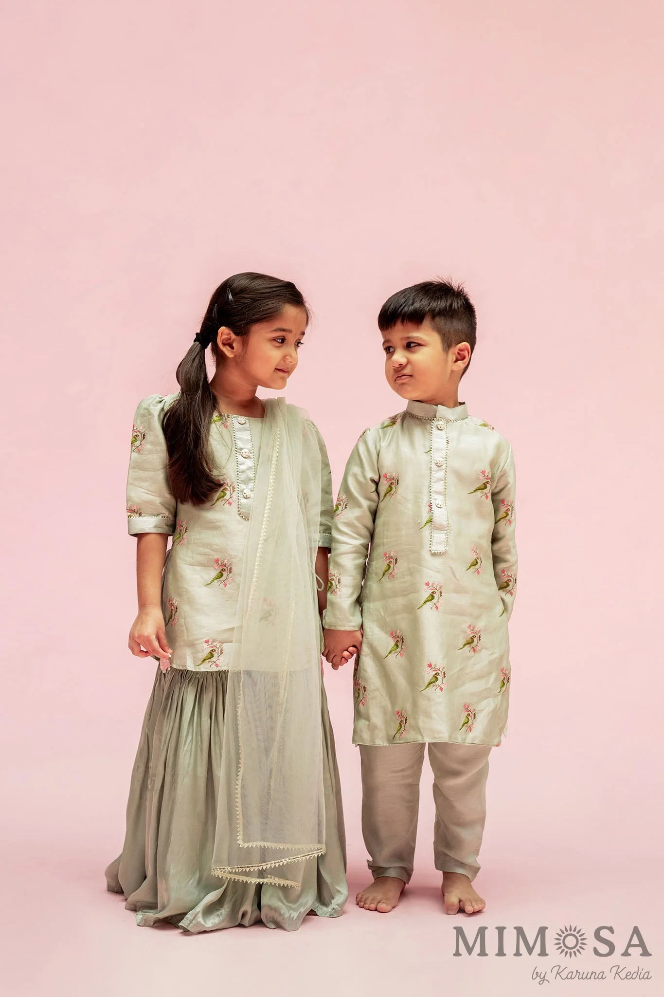 Boys kurta set - parrot embroidery Kurta in Chanderi