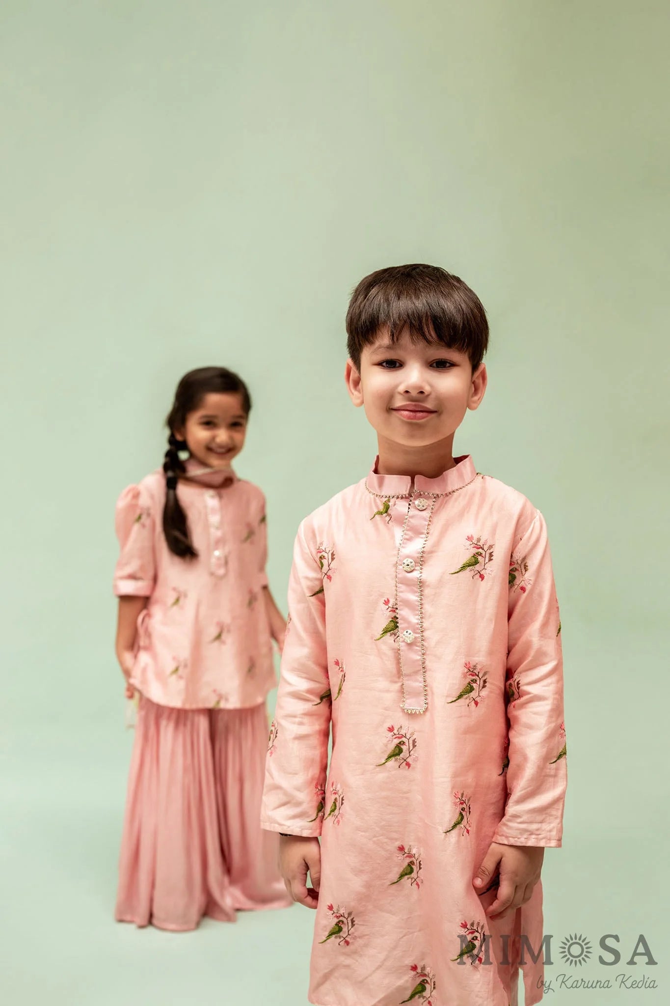 Boys kurta set - parrot embroidery Kurta in Chanderi